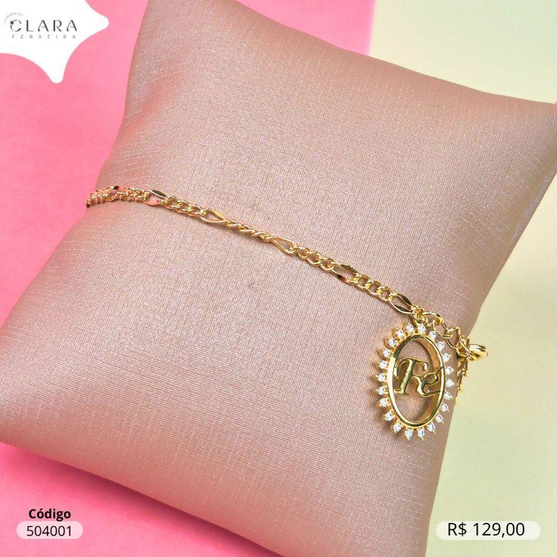 PULSEIRA GRUMET 3X1 TORCIDO C/ MANDALA VAZADA FÉ ADORNADA MICROZIRCONIAS 19MM PENDURADA - 17CM - Dourado