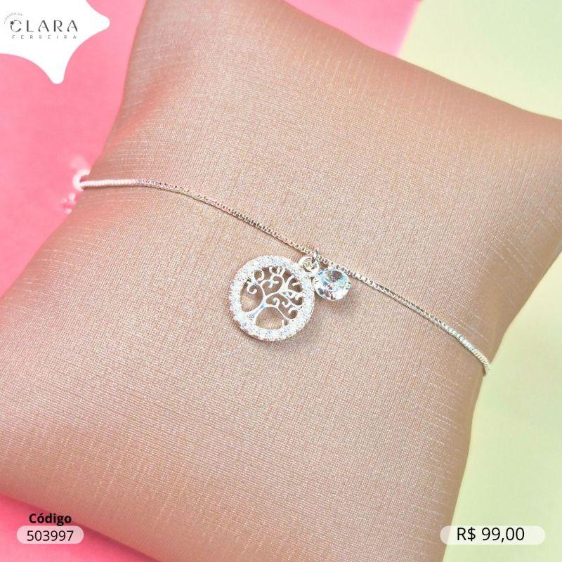 PULSEIRA VENEZIANA C/ MANDALA VAZADA ARVORE DA VIDA ADORNADA MICROZIRCONIAS 12MM E ZIRCONIA REDONDA 5MM PENDURADAS - 17CM - Banho de Prata