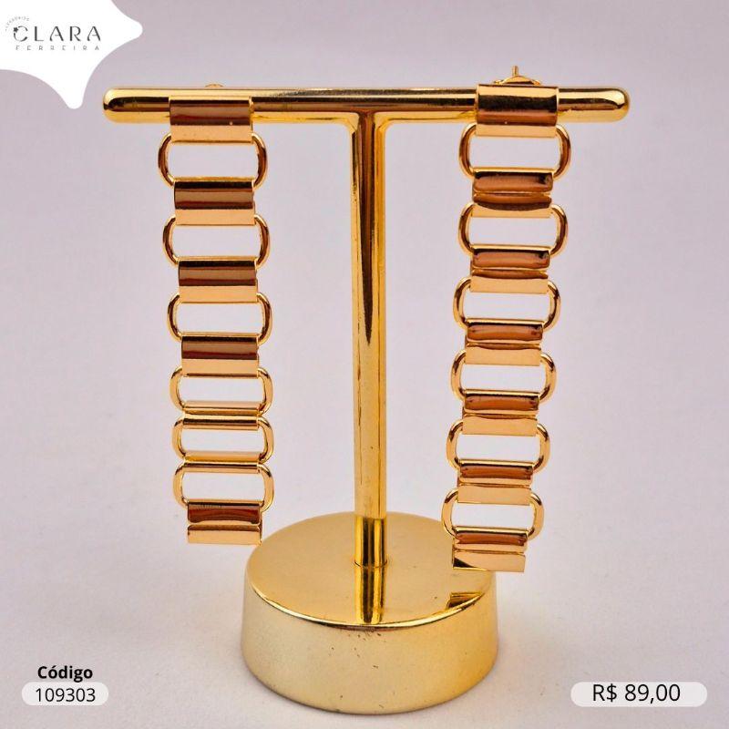 BRINCO CORRENTE MALHA TIJOLINHO TUBO ESPAÇADOS ESTILO RELOGIO - 6CM - Dourado