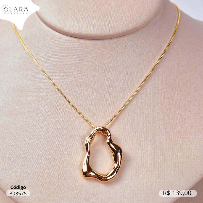 COLAR VENEZIANA C/ PINGENTE OVAL LISO ONDULADO VAZADO - LINHA ORGÂNICOS - 30MM - 45CM- EDIÇÃO LIMITADA - Dourado