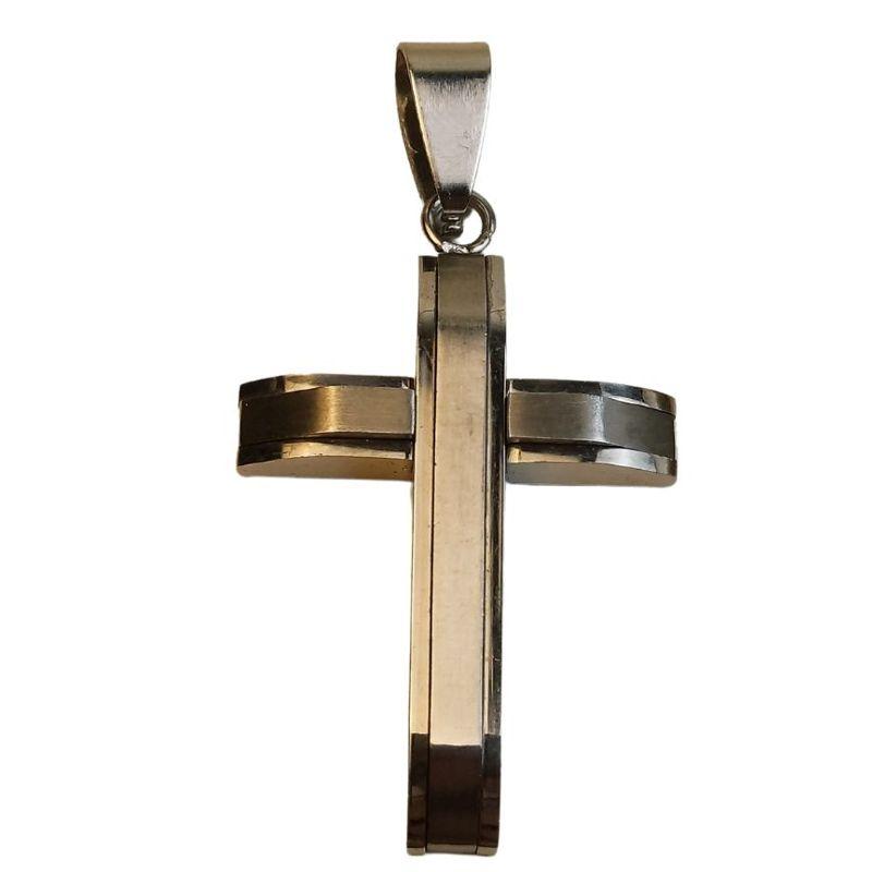 PINGENTE AÇO CRUZ SOBREPOSTA LISA COM BORDAS ELEVADAS 30MM