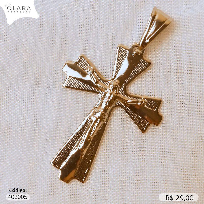 PINGENTE CRUCIFIXO DETALHES JATEADOS C/ CRISTO 35MM  - Aço