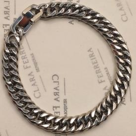 PULSEIRA AÇO GRUMET 1X1 MARTELADO  1MM - 22CM COM FECHO LAGOSTA 25MM