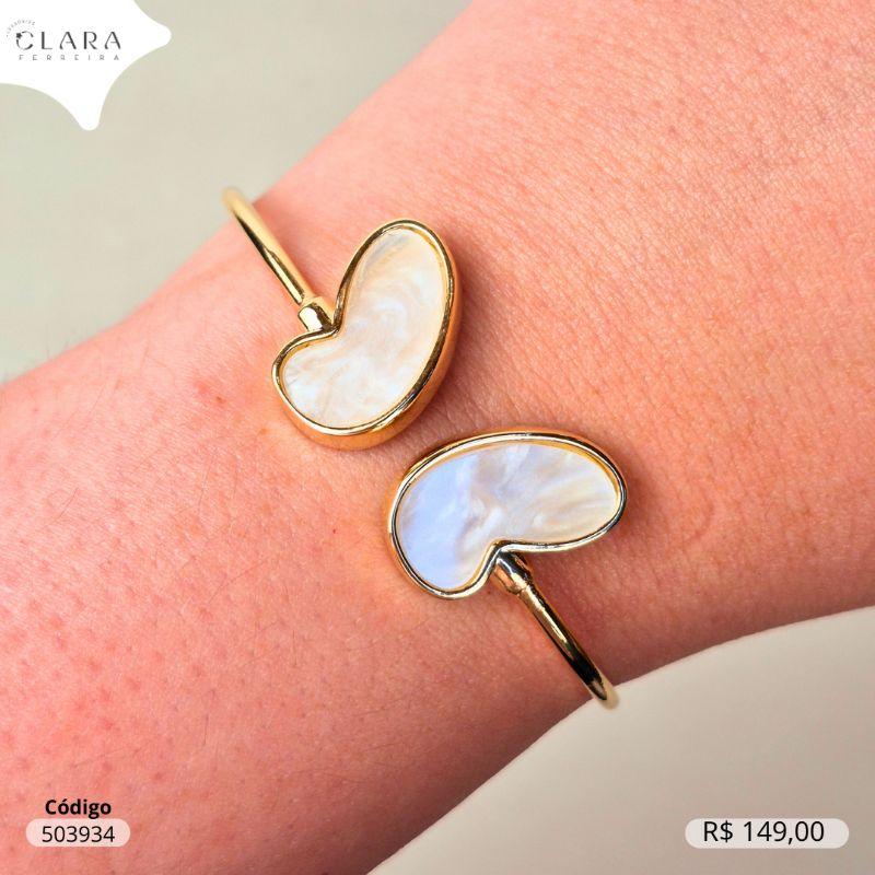 PULSEIRA BRACELETE FIO RIGIDO ABERTO C/ PONTAS ASAS MADREPEROLA - EDIÇÃO LIMITADA - Dourado