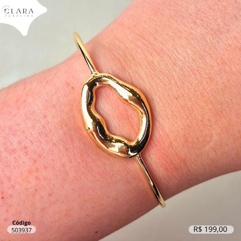 PULSEIRA BRACELETE FIO RIGIDO C/ CIRCULO OVAL LISO VAZADO - LINHA ORGÂNICOS  - EDIÇÃO LIMITADA - Dourado