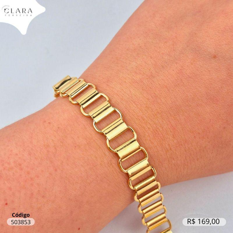 PULSEIRA MALHA TIJOLINHO TUBOS ESPAÇADOS ESTILO RELOGIO - 17CM - Dourado