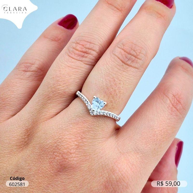 ANEL 1 FILEIRA MICROZIRCONIAS C/ ZIRCONIA CORAÇÃO 4MM - Banho de Prata