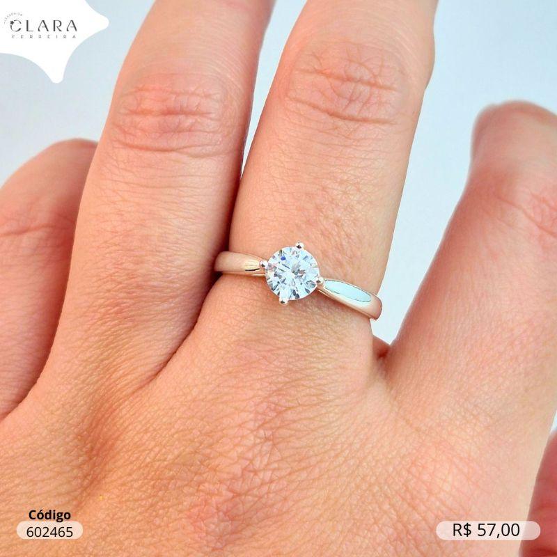 ANEL SOLITARIO ZIRCONIA REDONDA 6MM CAIXA INGLESA  - Banho de Prata