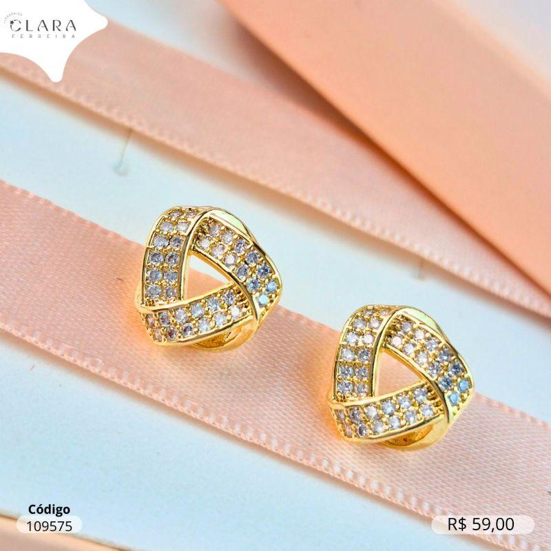 BRINCO TRIANGULO 2 FILEIRAS MICROZIRCONIAS ENTRELAÇADAS - 12MM - Dourado