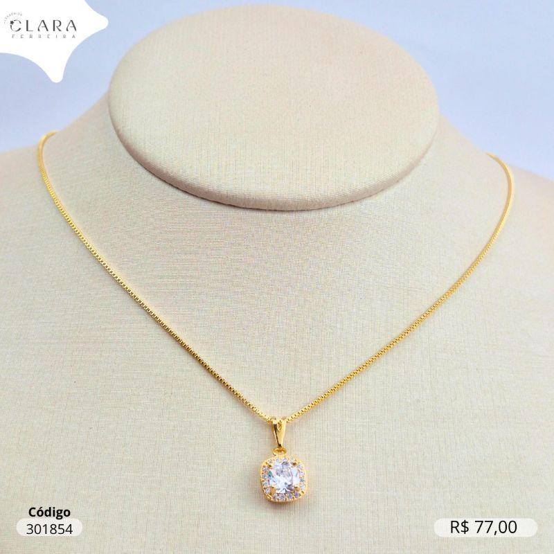 COLAR VENEZIANA SOLITÁRIO ZIRCONIA QUADRADA 6MM ADORNADA MICROZIRCONIA - 45CM