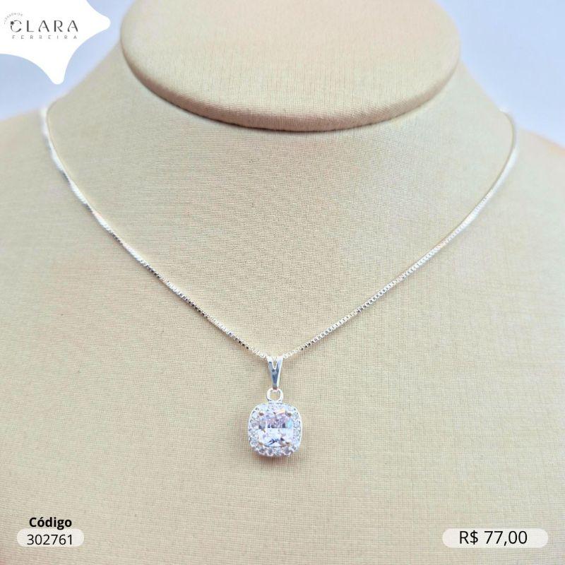 COLAR VENEZIANA SOLITÁRIO ZIRCONIA QUADRADA 6MM ADORNADA MICROZIRCONIA - 45CM-BANHO DE PRATA