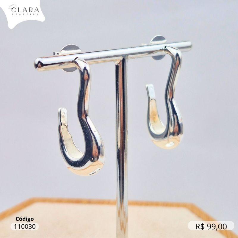 BRINCO ARGOLA ONDULADA - LINHA ORGÂNICOS - 35MM - Banho de Prata