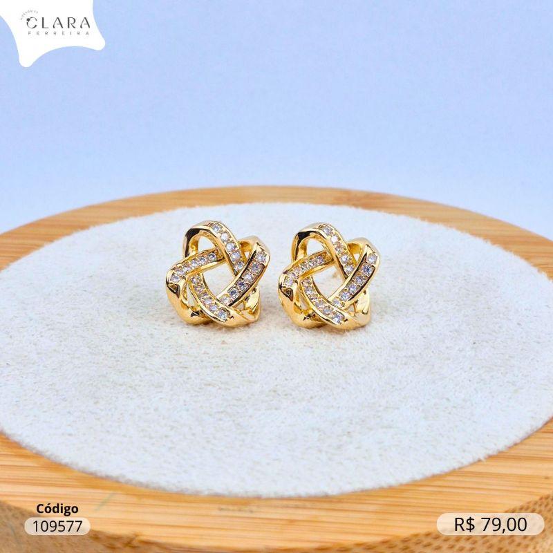 BRINCO FIO MICROZIRCONIAS ENTRELAÇADO - 15MM - Dourado-EDIÇÃO LIMITADA