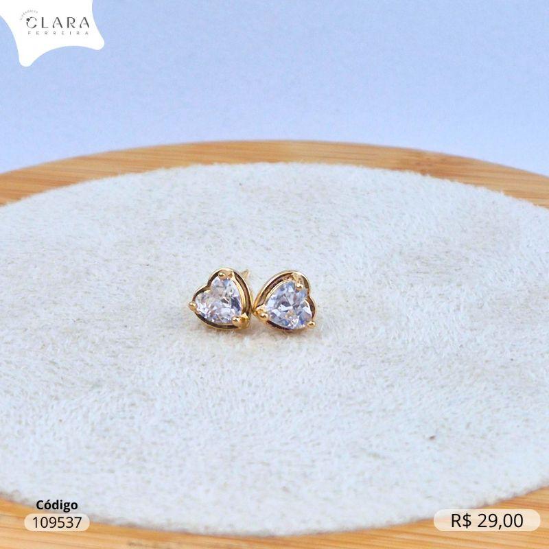 BRINCO SOLITARIO ZIRCONIA CORAÇÃO 4MM CAIXA FUNDIDA 3 GARRAS - Dourado