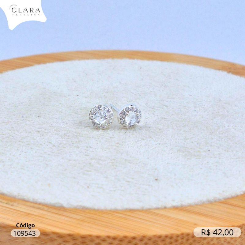 BRINCO ZIRCONIA REDONDA 3MM ADORNADA MICROZIRCONIAS - 6MM - Banho de Prata