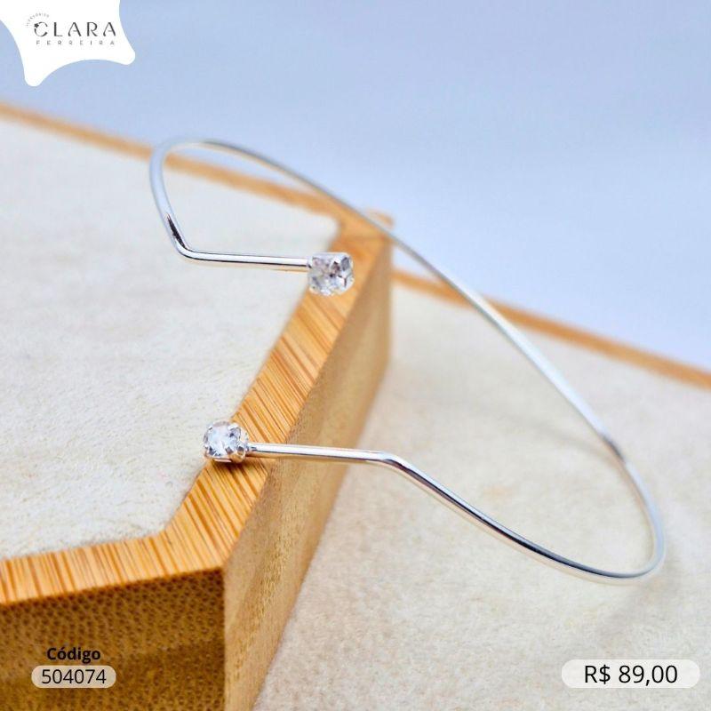 PULSEIRA BRACELETE FIO RIGIDO C/ 1 PONTA ZIRCONIA REDONDA 2MM E 1 PONTA BOLA LISA 2MM - Banho de Prata