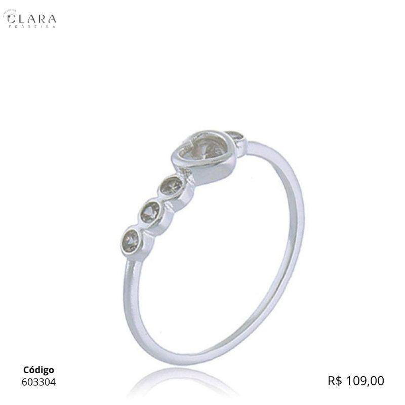 ANEL PRATA 925 C/ ZIRCONIA CORAÇÃO 3MM E 4 MICROZIRCONIAS REDONDAS -1MM - 16/17