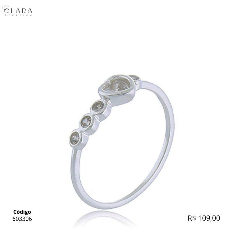 ANEL PRATA 925 C/ ZIRCONIA CORAÇÃO 3MM E 4 MICROZIRCONIAS REDONDAS -1MM - 20/21