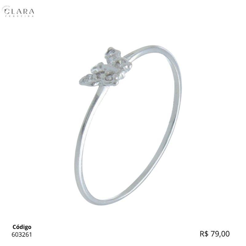 ANEL PRATA 925 FIO LISO C/ BORBOLETA MICROZIRCONIA - 3MM - 20/21