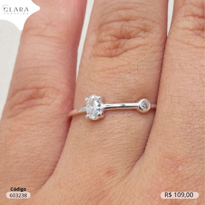 ANEL PRATA 925 FIO LISO C/ ZIRCONIA OVAL 2MM E REDONDA 1MM - 18/19