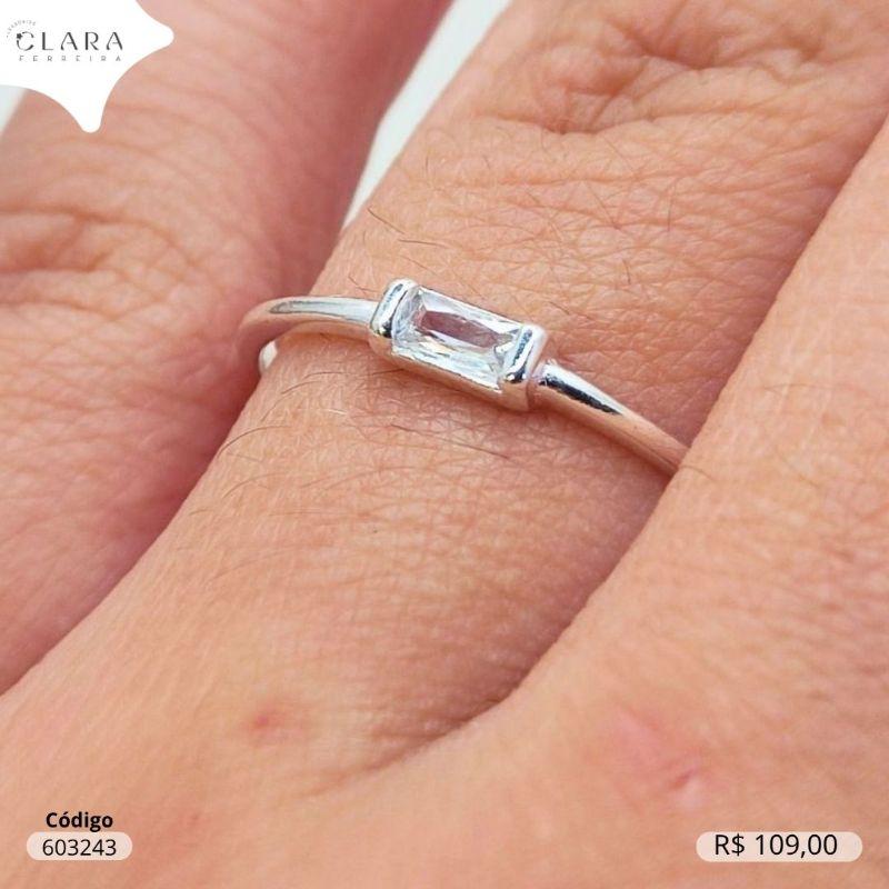 ANEL PRATA 925 FIO LISO C/ ZIRCONIA RETANGULAR 3MM - 22/23