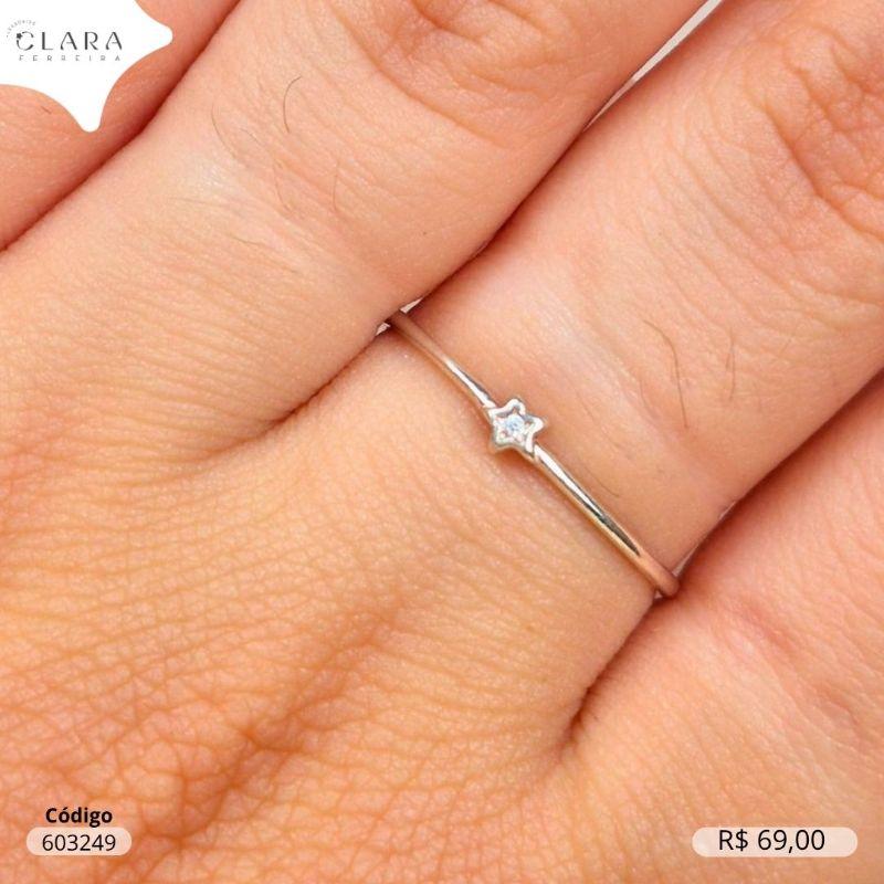 ANEL PRATA 925 SOLITÁRIO ESTRELA ZIRCONIA COM BORDA ALTA LISA - 3MM - 20/21