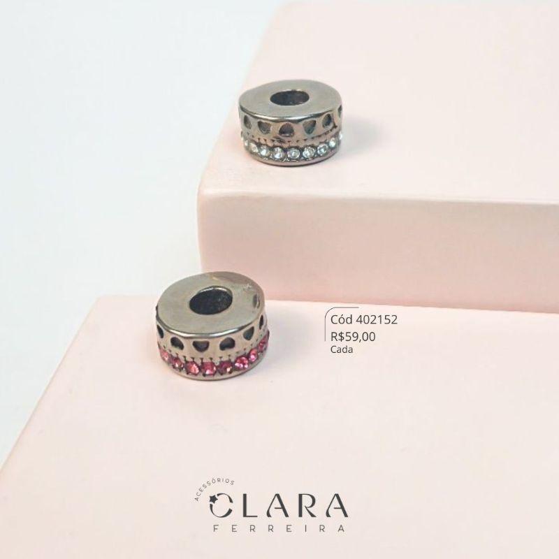BERLOQUE SEPARADOR C/ 1 FILEIRA MICROZIRCÔNIAS E 1 FILEIRA CORAÇÕES - 10X5MM - Aço