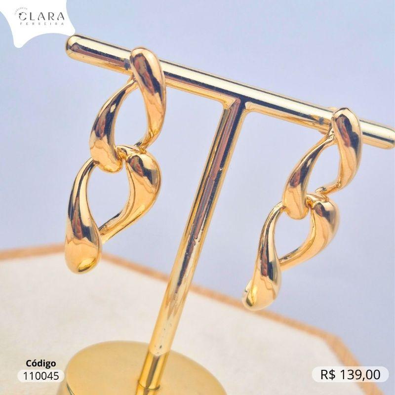 BRINCO 2 ELOS TORCIDOS VAZADOS LISOS - LINHA ORGÂNICOS - 40MM - Dourado