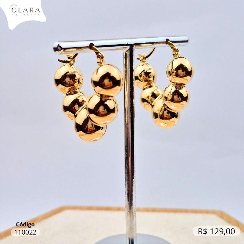 BRINCO ARGOLA  BOLAS LISAS  - 31MM - Dourado