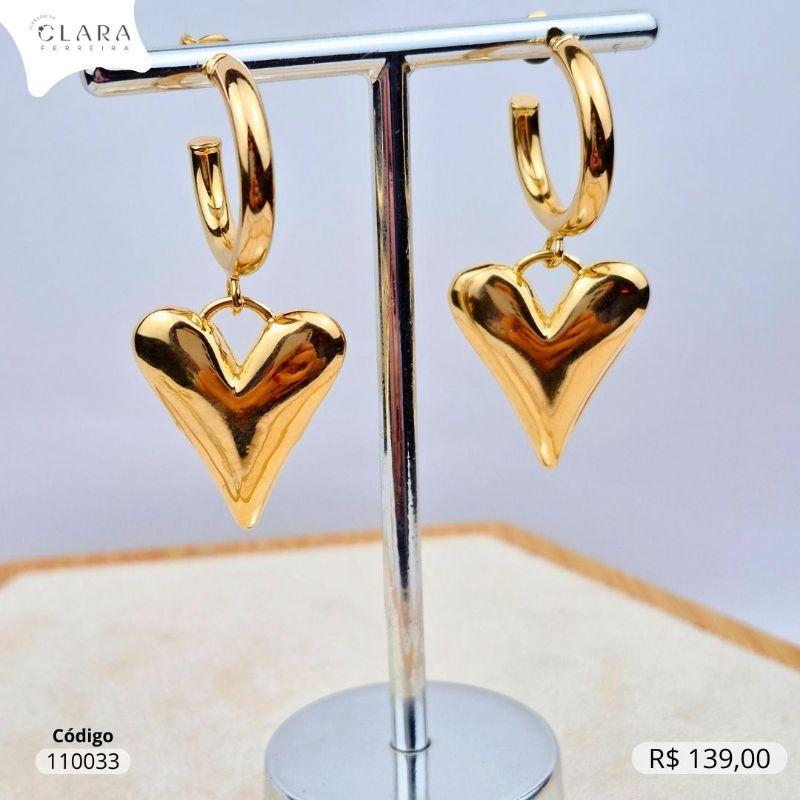 BRINCO ARGOLA TUBO LISA C/ CORAÇÃO 25MM LISO PENDURADO - 20X4MM - Dourado