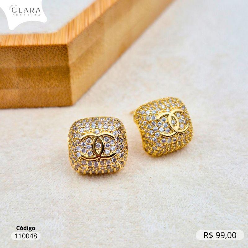BRINCO CHUVEIRINHO MICROZIRCONIAS INSPIRAÇÃO CHANEL  - 13MM - Dourado