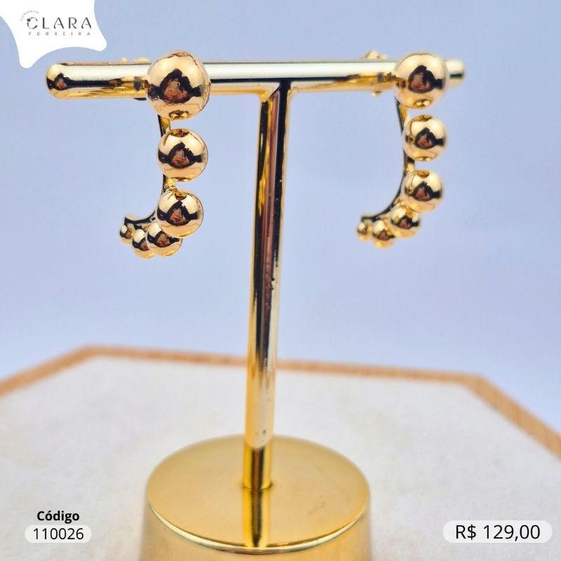 BRINCO EAR HOOK 6 BOLAS LISAS - 25MM - Dourado