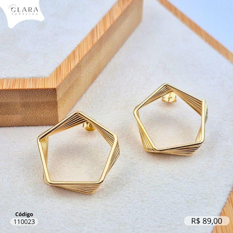BRINCO PENTÁGONO 6 FIOS LISOS  - 27MM - Dourado