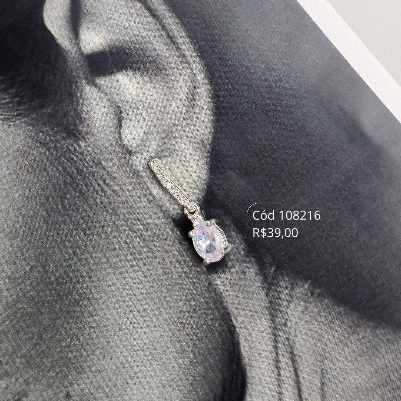 BRINCO ZIRCONIA OVAL 7MM NA BASE FIO MICROZIRCONIAS - Banho de Prata