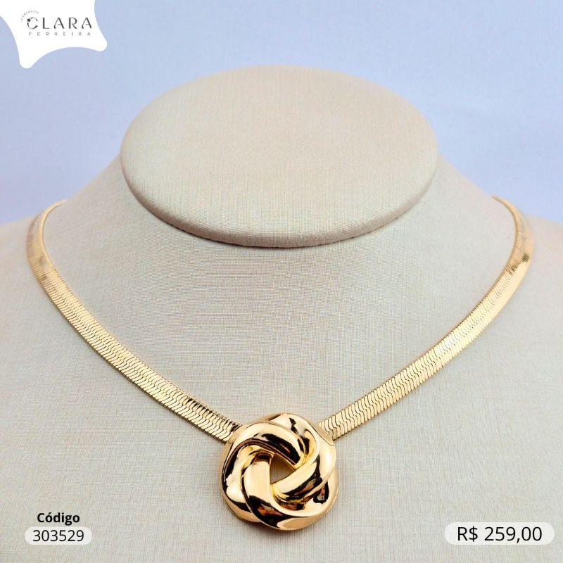 COLAR CHOKER FITA C/ PINGENTE FIXO BOTÃO 2 FIOS TORCIDOS - 24M - 40+5CM - Dourado- EDIÇÃO LIMITADA