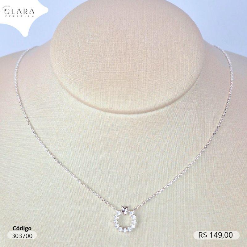 COLAR PRATA 925 ELOS C/ PINGENTE MANDALA VAZADA ZIRCÔNIAS REDONDA E ESTRELA LISA  - 12MM - 45CM