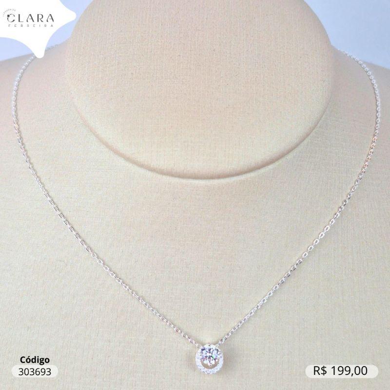 COLAR PRATA 925 ELOS C/ PINGENTE PONTO DE LUZ ZIRCÔNIA REDONDA 5MM ADORNADA MICROZIRCÔNIAS - 9MM - 45CM