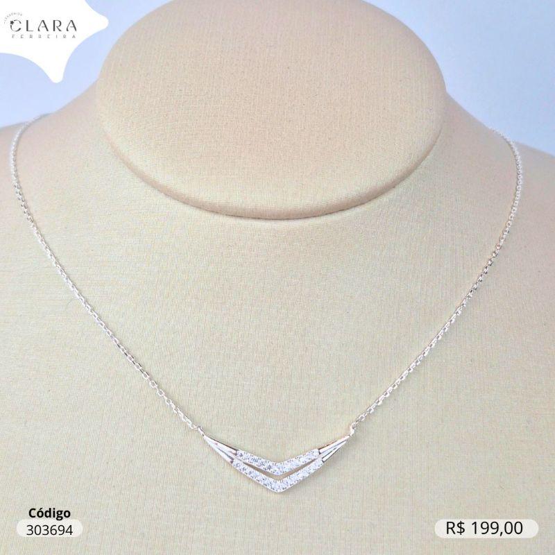 COLAR PRATA 925 ELOS C/ PINGENTE SETA VAZADA MICROZIRCÔNIAS - 39MM - 45CM
