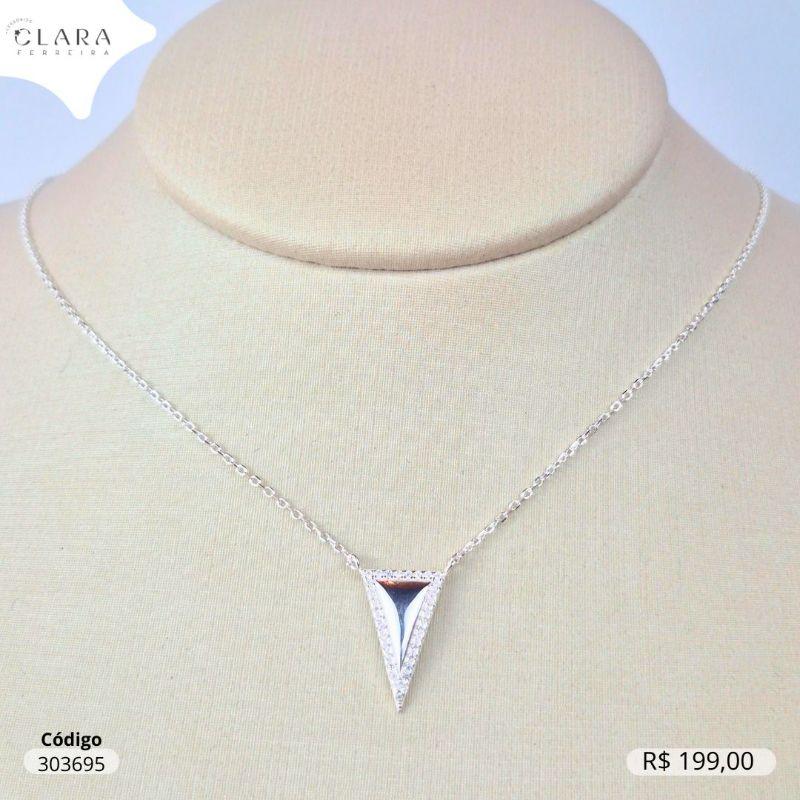 COLAR PRATA 925 ELOS C/ PINGENTE TRIANGULO LISO C/ BORDAS MICROZIRCÔNIAS - 18MM - 45CM