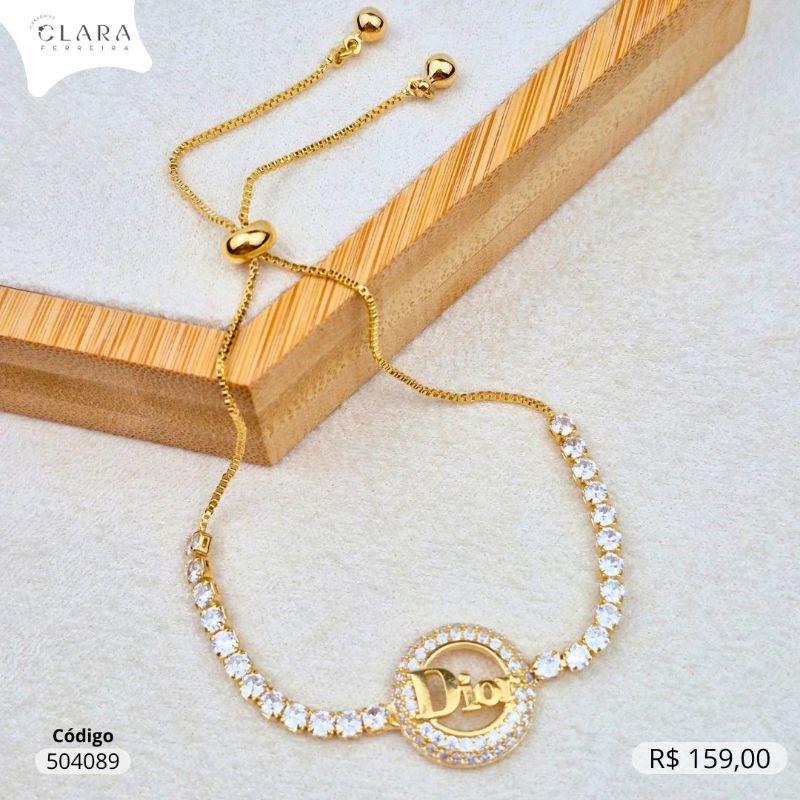 PULSEIRA AJUSTAVEL VENEZIANA C/ RIVIERA COM MANDALA 15MM INSPIRAÇÃO DIOR - Dourado