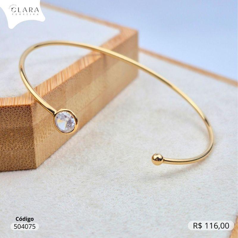 PULSEIRA BRACELETE FIO RIGIDO C/ 1 PONTA TIFFANY REDONDA 2MM E 1 PONTA BOLA LISA 2MM - Dourado