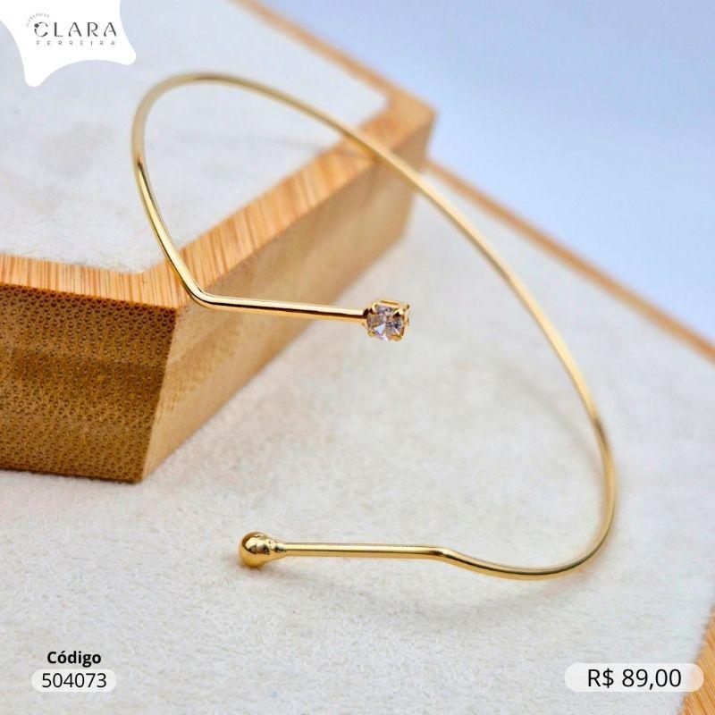 PULSEIRA BRACELETE FIO RIGIDO C/ 1 PONTA ZIRCONIA REDONDA 2MM E 1 PONTA BOLA LISA 2MM - Dourado