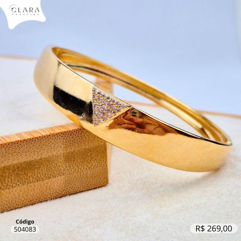 PULSEIRA BRACELETE RIGIDO C/ TRIANGULO MICROZIRCONIAS INSPIRAÇÃO VIVARA - Dourado