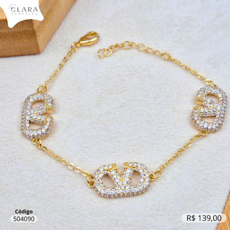 PULSEIRA ELOS C/ 3 MANDALAS  LOUIS VUITTON MICROZIRCÔNIAS - 17CM - Dourado