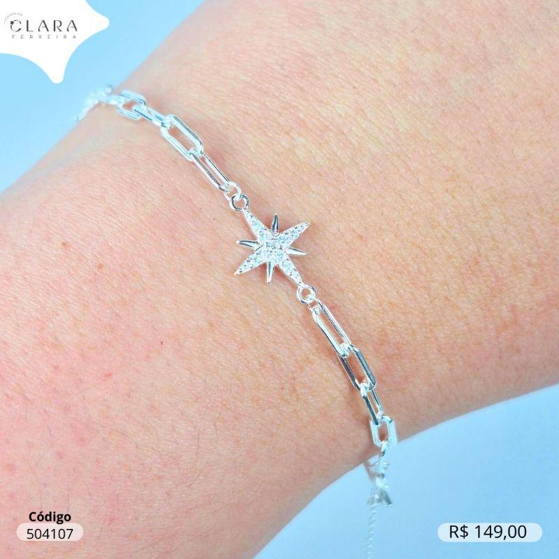 PULSEIRA PRATA 925 ELOS LONGOS C/ 3 ESTRELAS CADENTES MICROZIRCÔNIAS FIXAS - 17CM