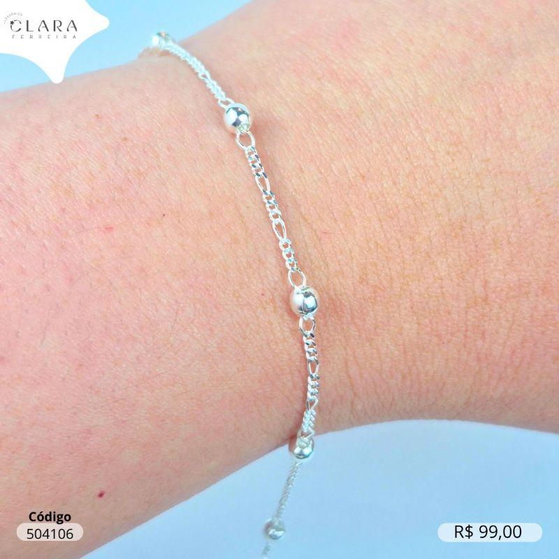 PULSEIRA PRATA 925 INFANTIL GRUMET 1X1 C/ BOLINHAS FIXAS - CLARINHA KIDS - 14CM