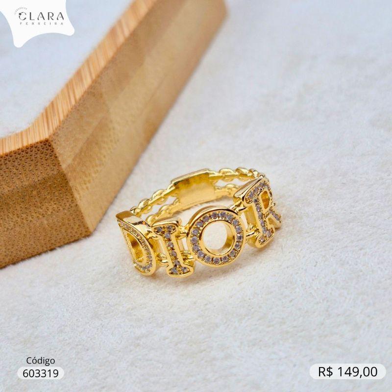 ANEL 2 FIOS CORRENTE INSPIRAÇÃO DIOR MICROZIRCONIAS - Dourado