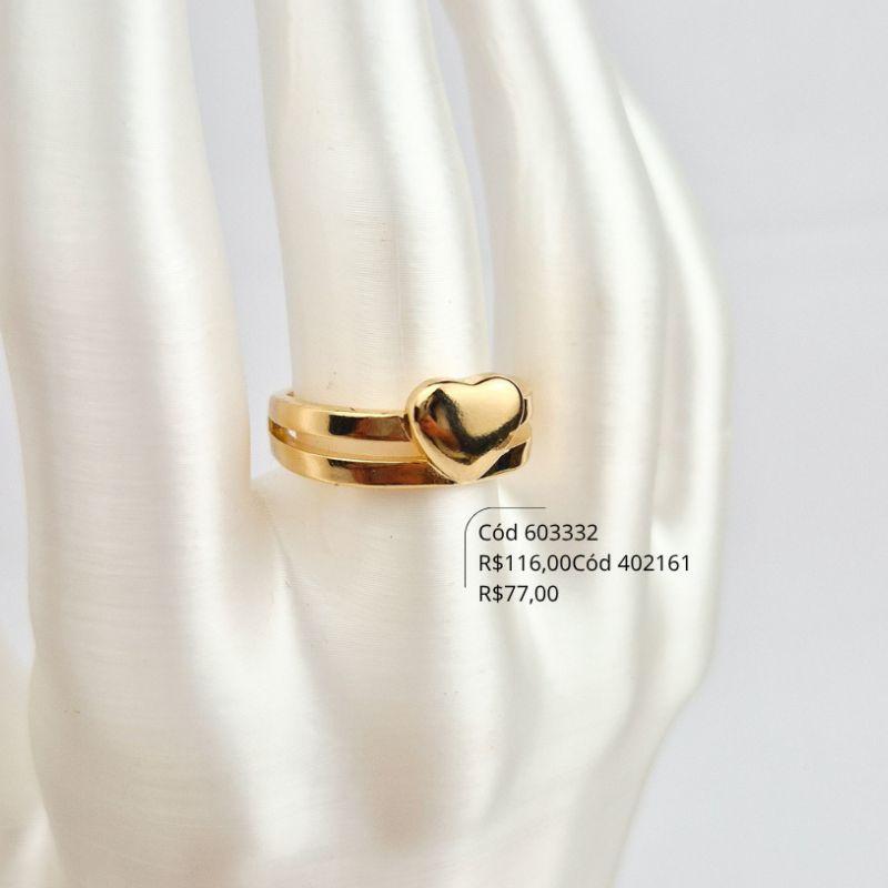 ANEL 2 FIOS VAZADOS LISO  C/ CORAÇÃO LISO - 9MM - Dourado