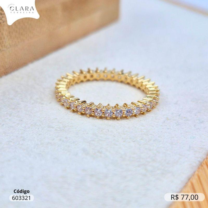 ANEL APARADOR  FIO INTEIRO DE PEDRAS DE MICROZIRCONIAS REDONDAS  - 2,5MM  - Dourado