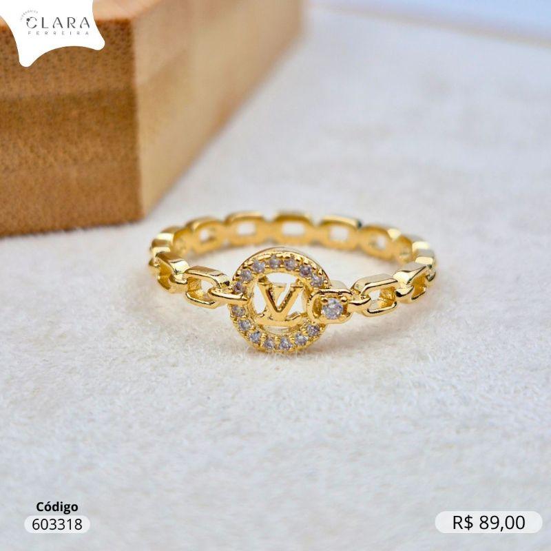 ANEL CORRENTE C/ MANDALA ADORNADA MICROZIRCONIAS INSPIRAÇÃO LOUIS VUITTON  - Dourado